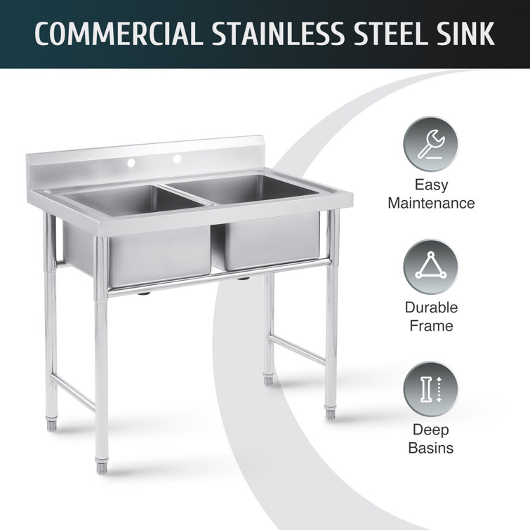 39.4" Stainless Steel Freestanding Double Basin Utility Sink
