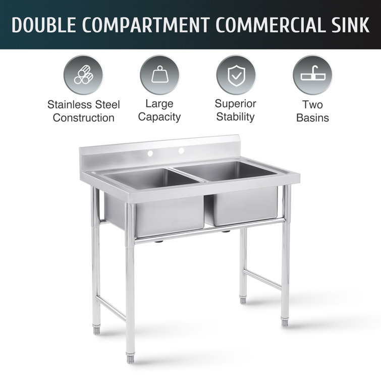 39.4" Stainless Steel Freestanding Double Basin Utility Sink