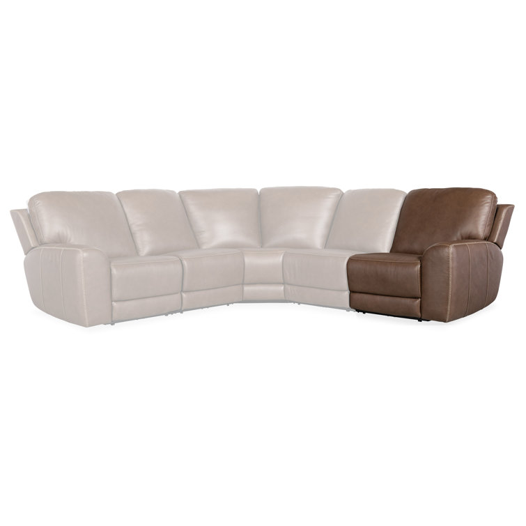 Sorrento Mocha Leather Five-Piece Reclining Sectional with Nailhead Trim
