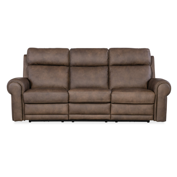 Kalahari Bark Leather Reclining Sectional with Cup Holder