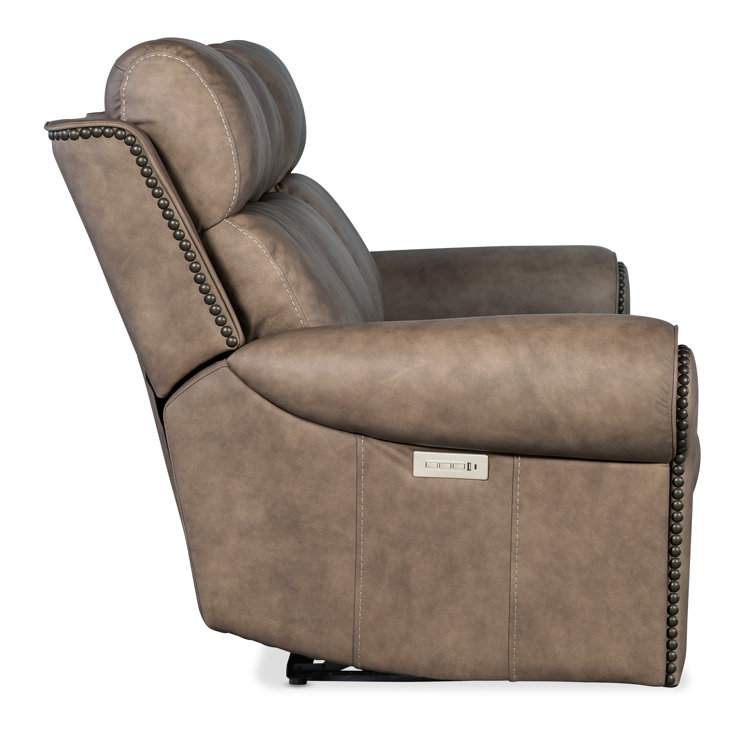 Kalahari Camel Leather Reclining Sectional with Cup Holder