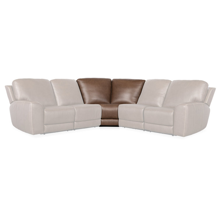 Sorrento Mocha Leather Five-Piece Reclining Sectional with Nailhead Trim