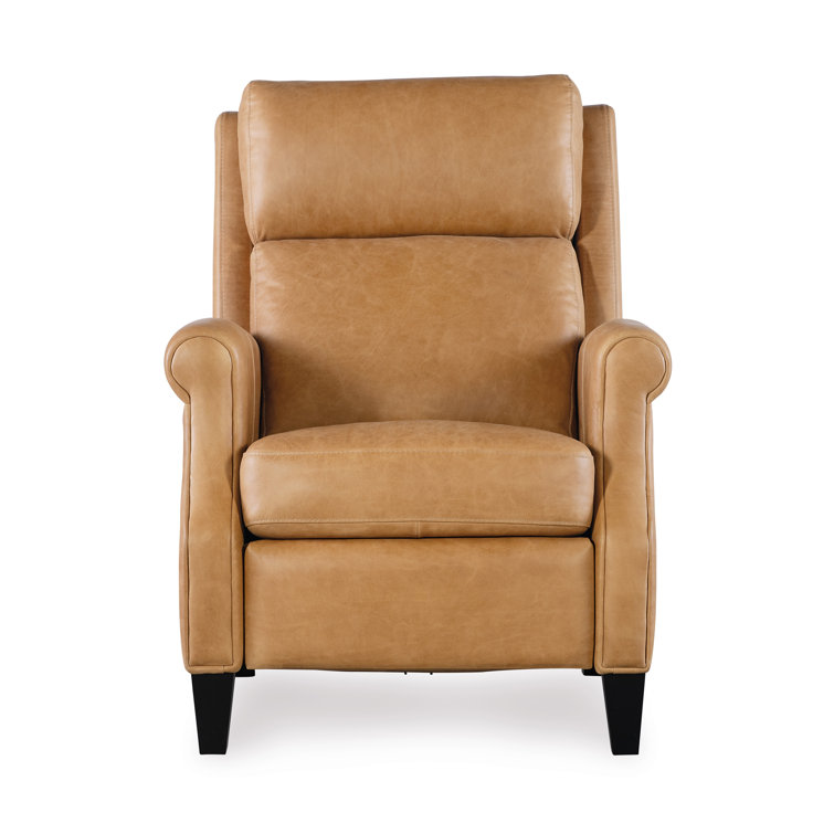 Handcrafted Dark Brown Leather Recliner with Wood Legs
