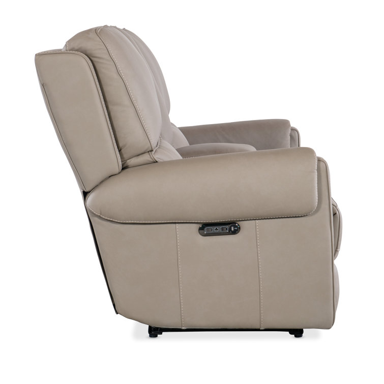 Somers Dark Taupe Leather Reclining Loveseat with Storage and Cup Holder