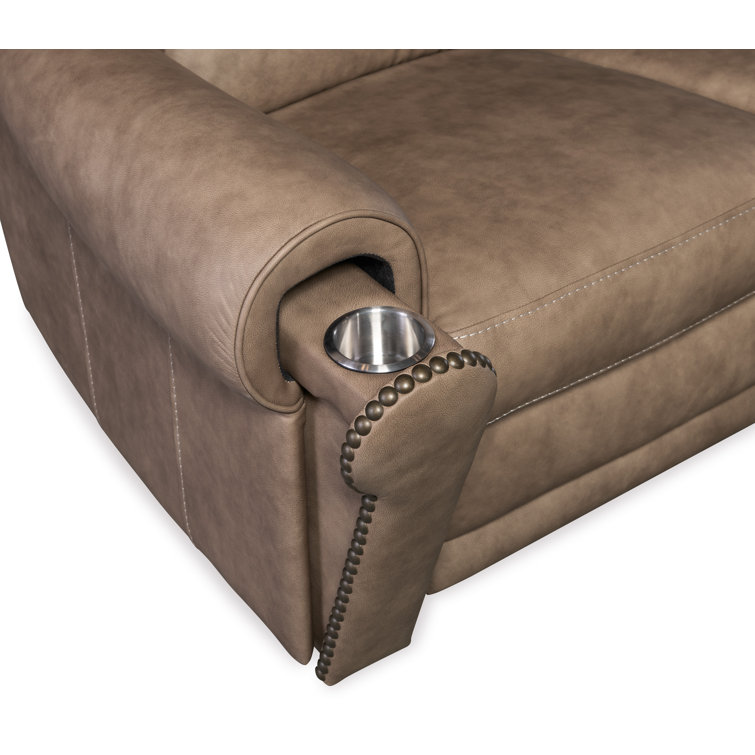 Kalahari Camel Leather Reclining Sectional with Cup Holder