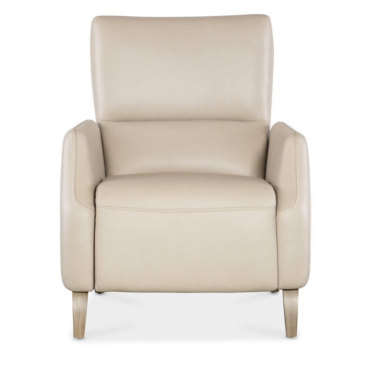 Beige Leather Recliner with Light Wood Legs