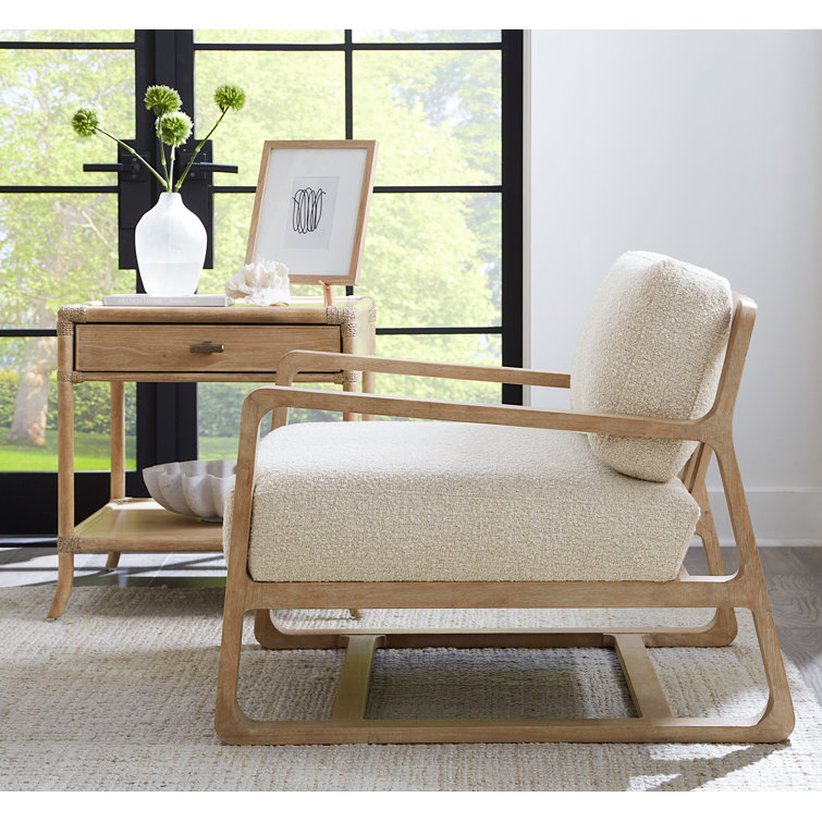 Light Brown Wood Frame Accent Chair with Cream Fabric