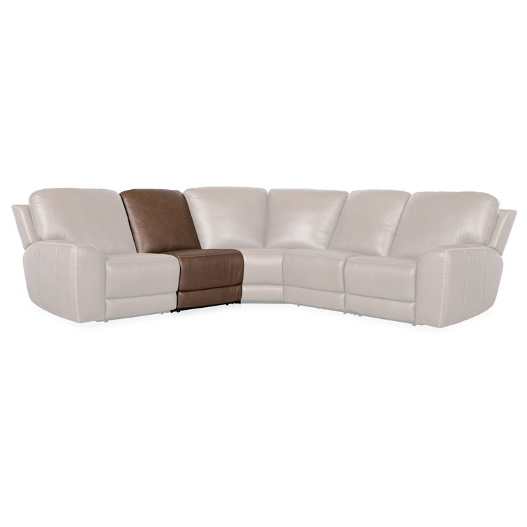 Sorrento Mocha Leather Five-Piece Reclining Sectional with Nailhead Trim