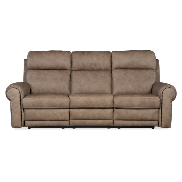 Kalahari Camel Leather Reclining Sectional with Cup Holder