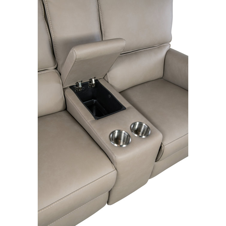 Somers Dark Taupe Leather Reclining Loveseat with Storage and Cup Holder