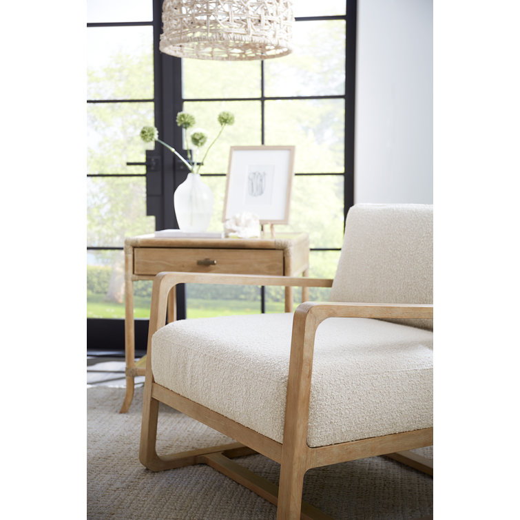 Light Brown Wood Frame Accent Chair with Cream Fabric