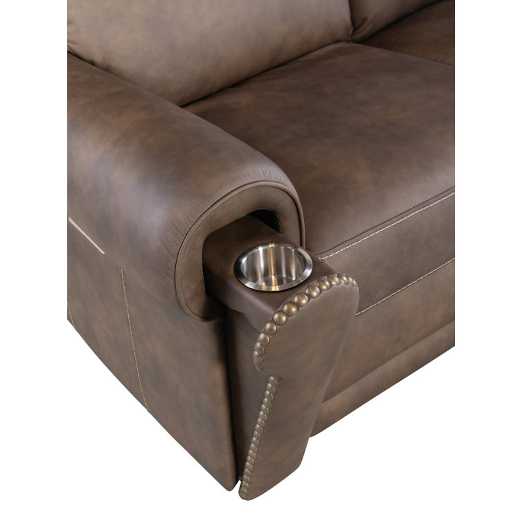 Kalahari Bark Leather Reclining Sectional with Cup Holder