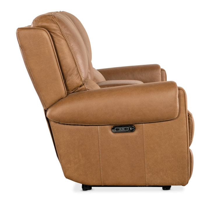 Denver Coffee Leather Reclining Loveseat with Storage and Cup Holders