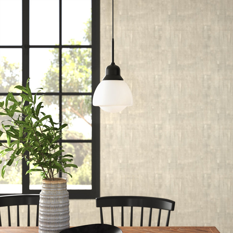 Brooks Transitional Blackened Bronze Drum Pendant with White Milk Glass