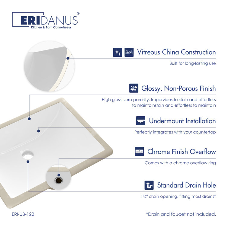 Denbigh 18" White Ceramic Rectangular Undermount Bathroom Sink