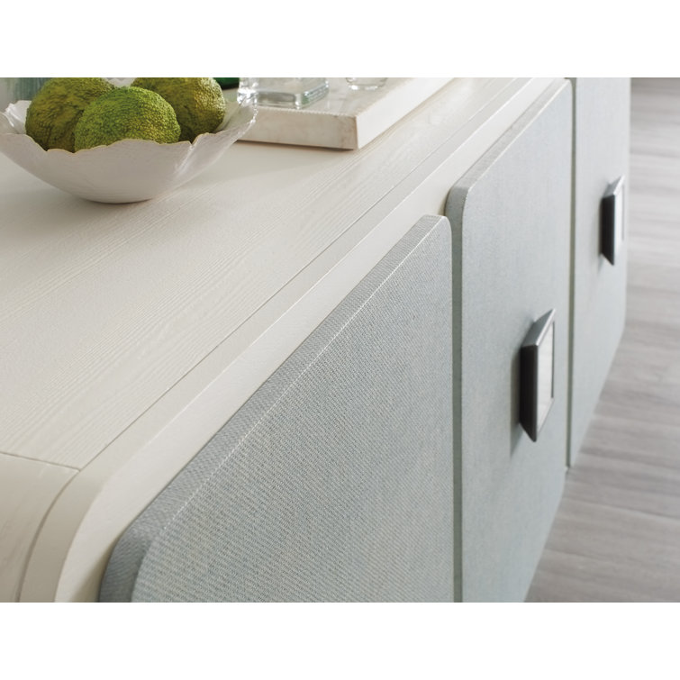 White and Gray Coastal Media Console with Cabinet