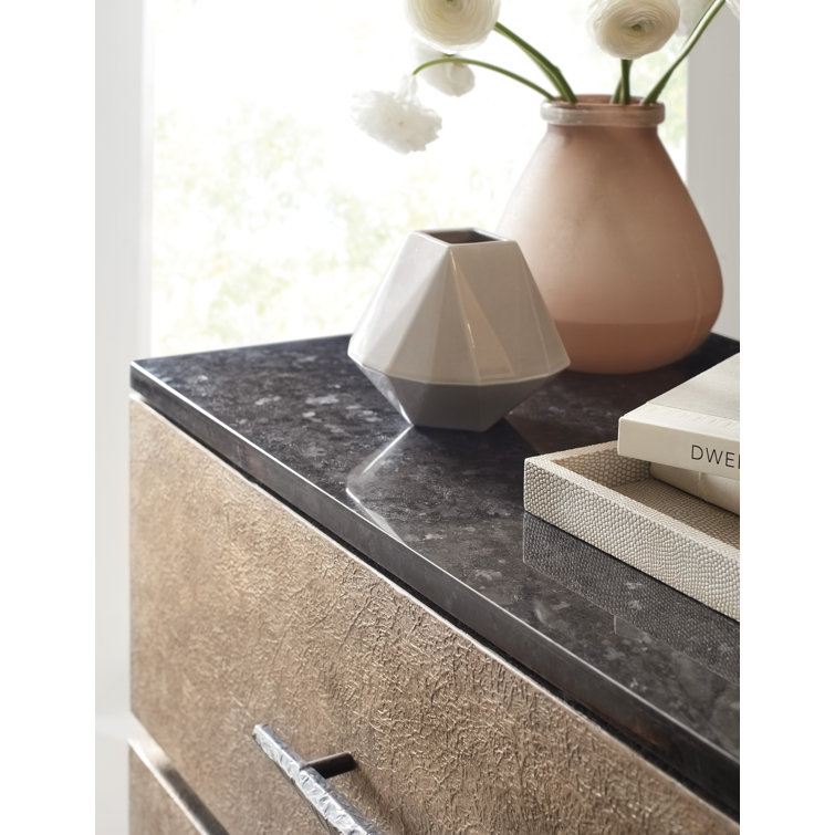 Black and Taupe Transitional 3-Drawer Chest with Marble Top