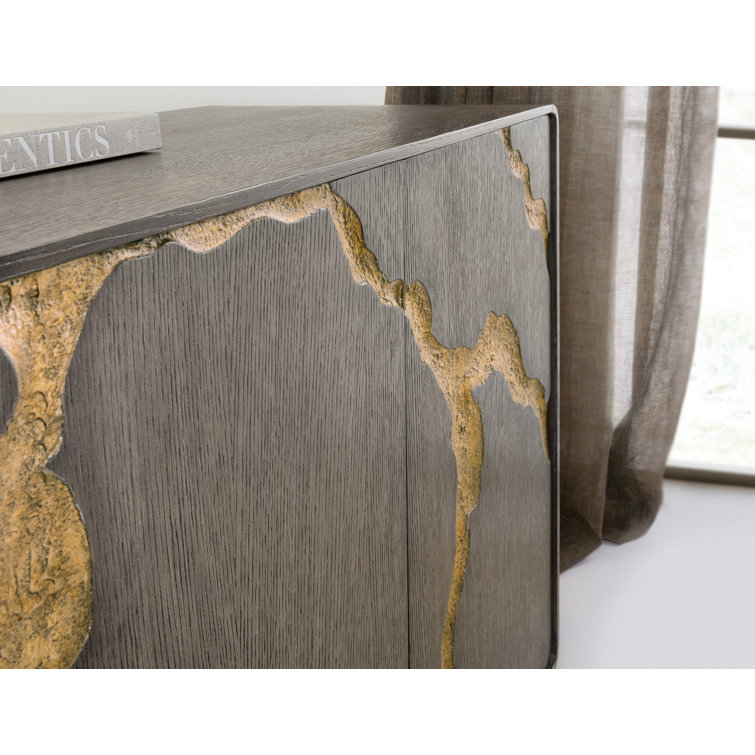78'' Brown Oak Veneer Media Console with Gold Accents