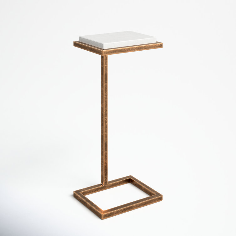 Petite White Stone and Antique Gold Metal Accent Table