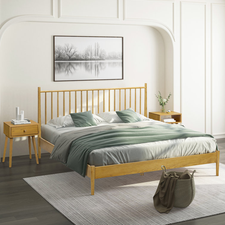 King Rustic Oak Solid Wood Bed Frame with Spindle Headboard