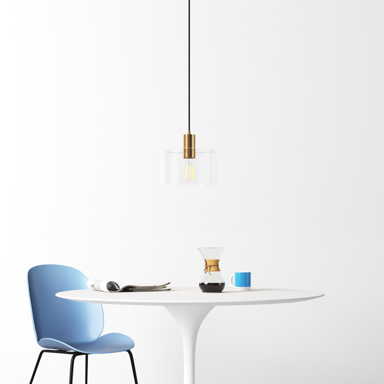 Henri Coastal Clear Glass Drum Pendant with Polished Nickel Finish