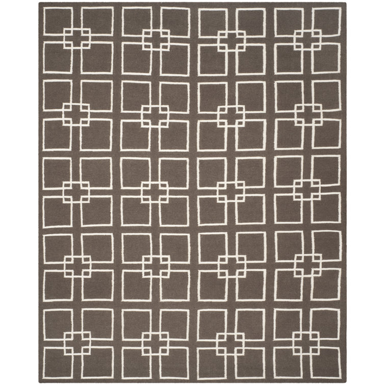 Ivory Geometric Square Wool & Silk Handwoven Rug - 95"