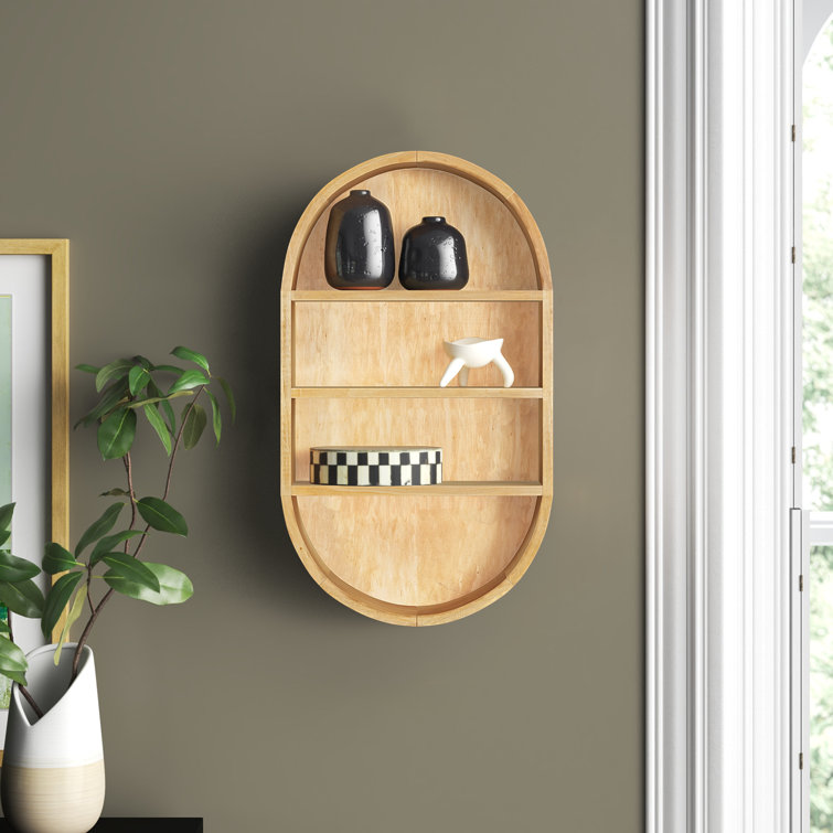 Natural Mango Wood Oval Floating Wall Shelf, 18.6"