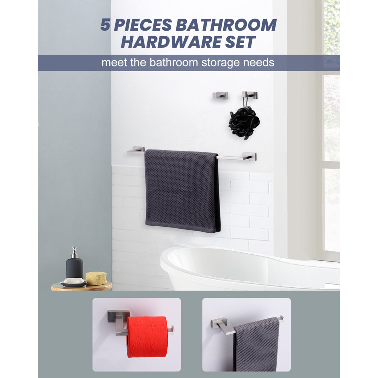 Brushed Nickel 5-Piece Modern Bathroom Hardware Set
