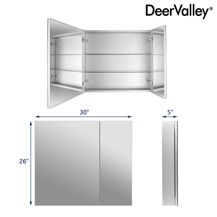 30'' W x 26'' H Frameless Mirrored Medicine Cabinet with Adjustable Shelves