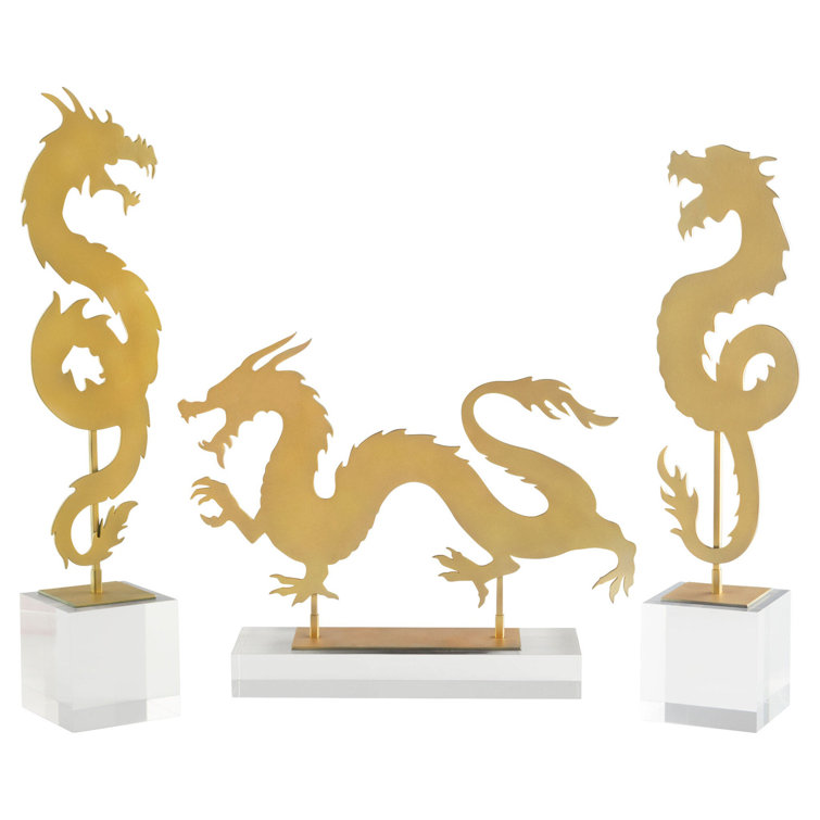Gold and Clear Plastic Dragon Sculpture Set