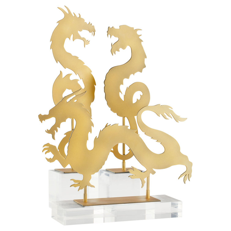 Gold and Clear Plastic Dragon Sculpture Set