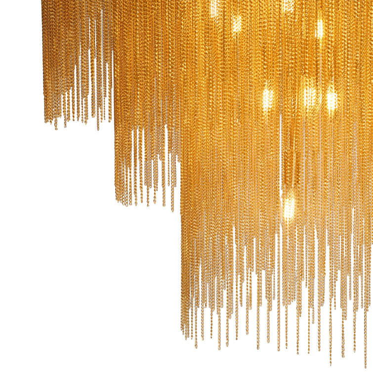 Gold 3-Tier Chain Tassel Drum Chandelier
