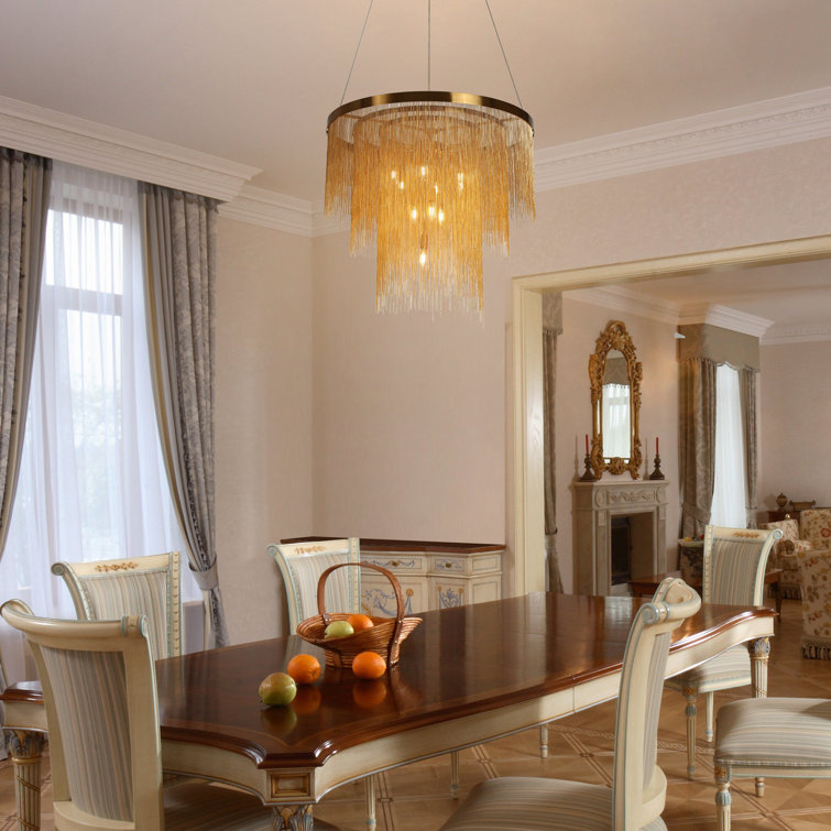 Gold 3-Tier Chain Tassel Drum Chandelier