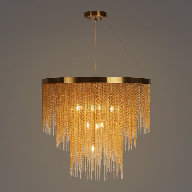 Gold 3-Tier Chain Tassel Drum Chandelier