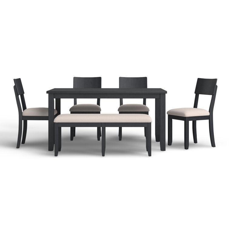 Dark Charcoal Acacia Wood Dining Set with Beige Upholstered Seats