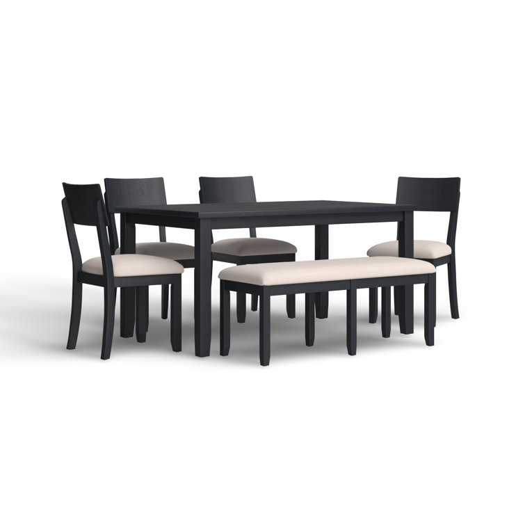 Dark Charcoal Acacia Wood Dining Set with Beige Upholstered Seats