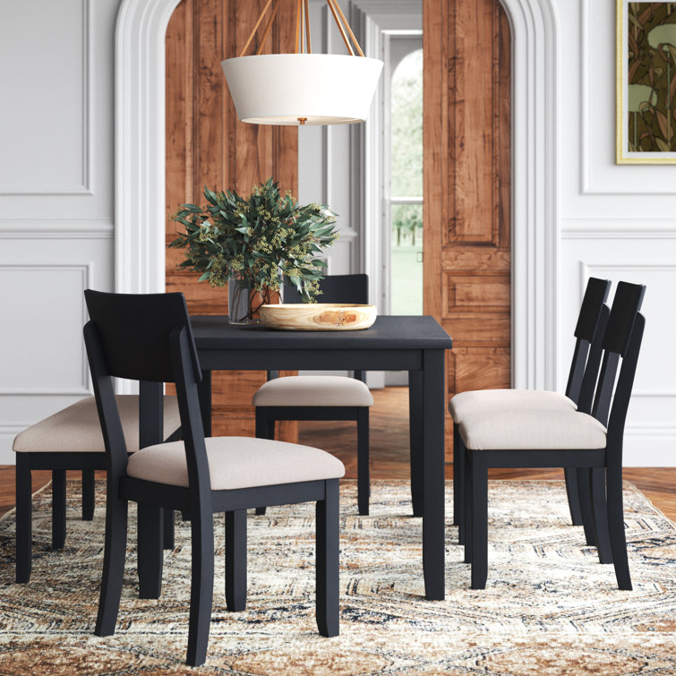 Dark Charcoal Acacia Wood Dining Set with Beige Upholstered Seats