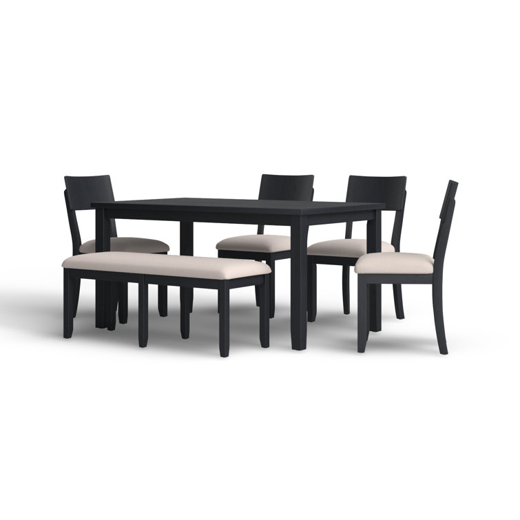 Dark Charcoal Acacia Wood Dining Set with Beige Upholstered Seats