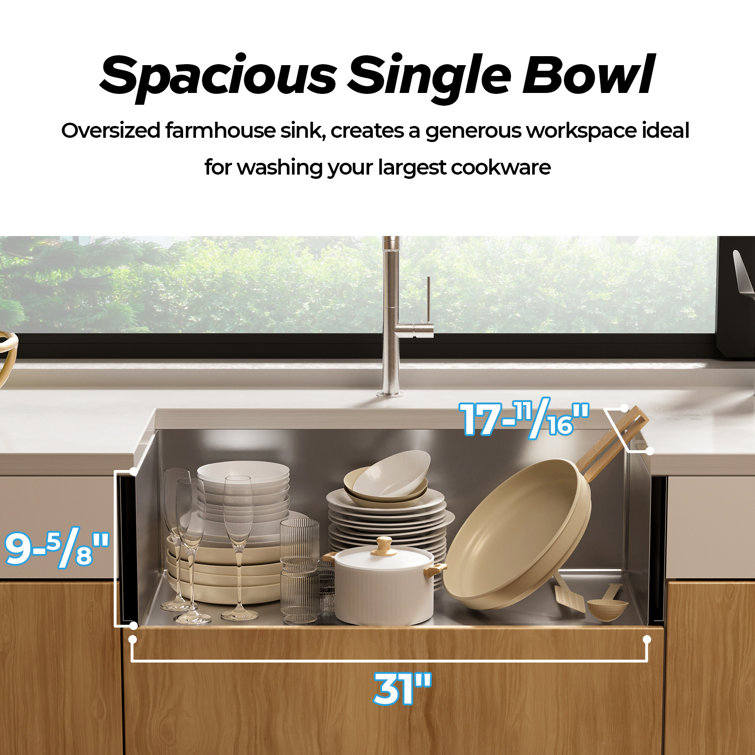 33'' Stainless Steel Farmhouse Drop-In Single Bowl Kitchen Sink
