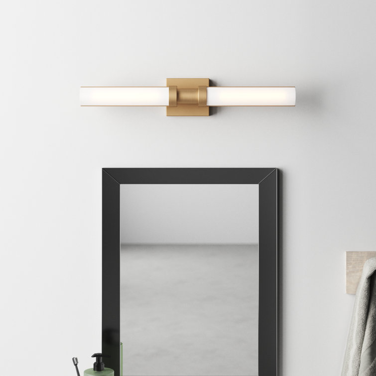 Satin Brass Dimmable LED Vanity Light with Frosted Glass