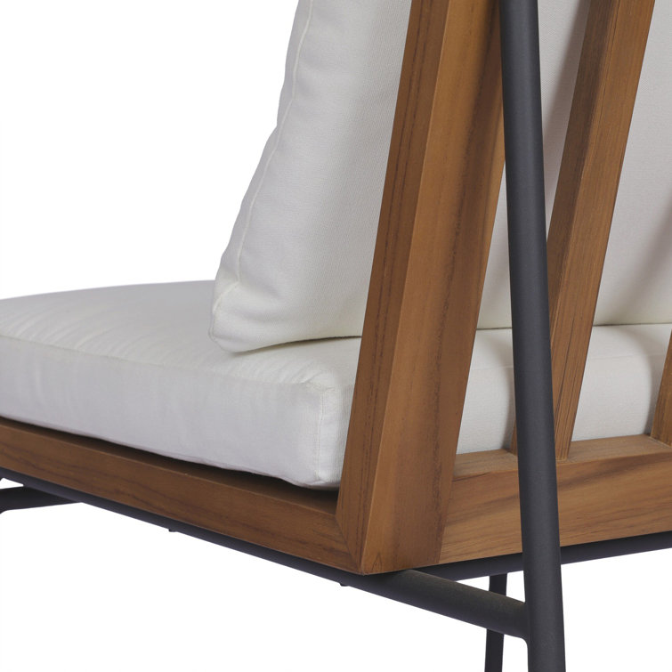 White Linen Weave Teak and Iron Armless Dining Chair