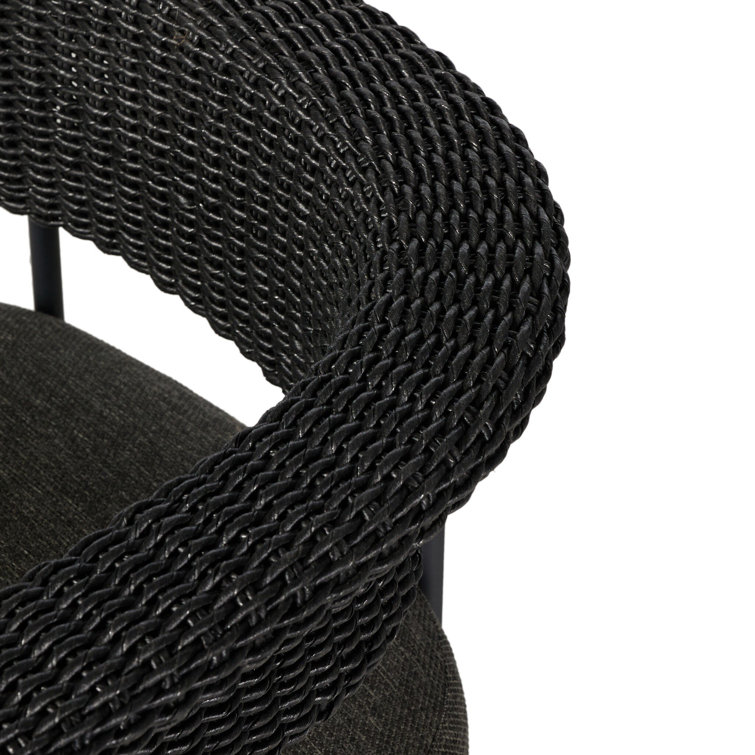 Black Woven Iron Outdoor Dining Chair with Cushions