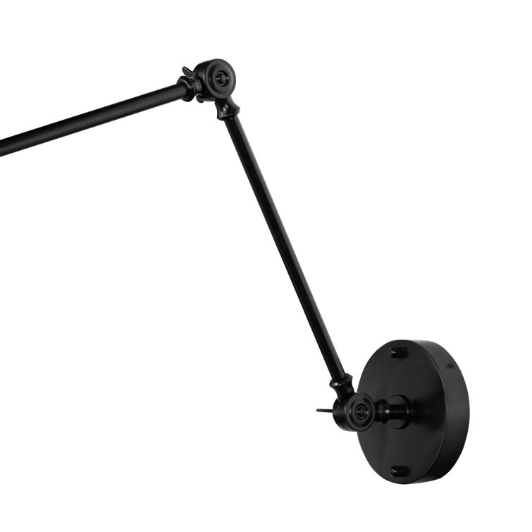 Jet Black Iron Adjustable Swing Arm Sconce with LED Light