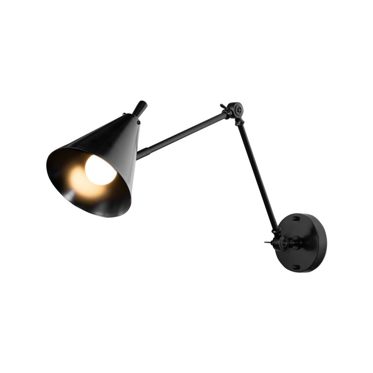 Jet Black Iron Adjustable Swing Arm Sconce with LED Light