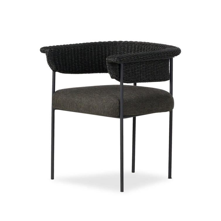 Black Woven Iron Outdoor Dining Chair with Cushions