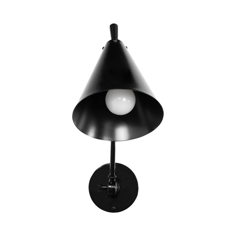 Jet Black Iron Adjustable Swing Arm Sconce with LED Light