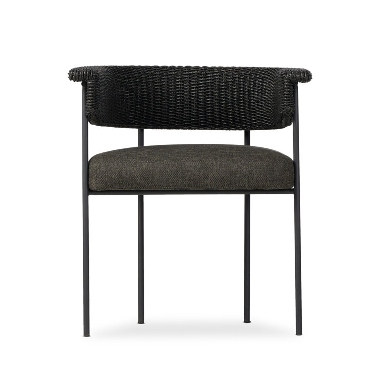 Black Woven Iron Outdoor Dining Chair with Cushions