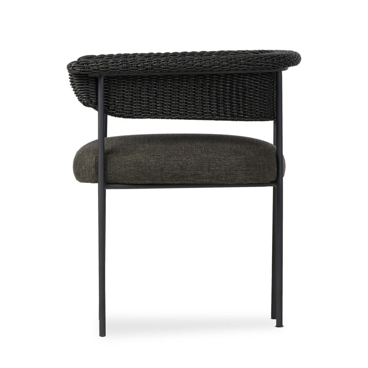 Black Woven Iron Outdoor Dining Chair with Cushions