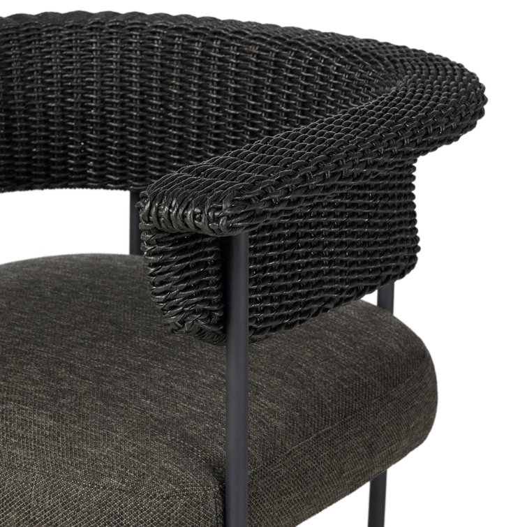 Black Woven Iron Outdoor Dining Chair with Cushions