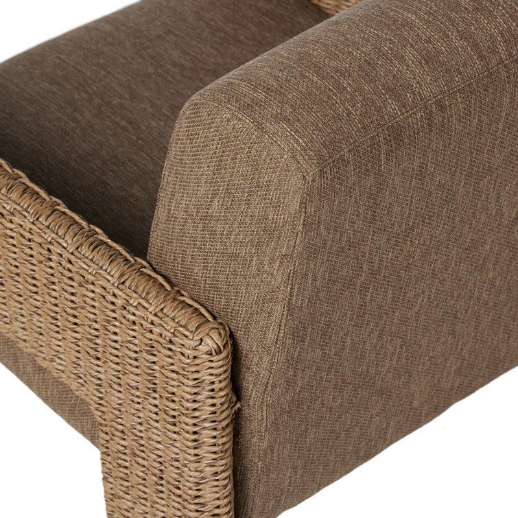 Brown Basketweave Upholstered Outdoor Dining Chair with Cushions
